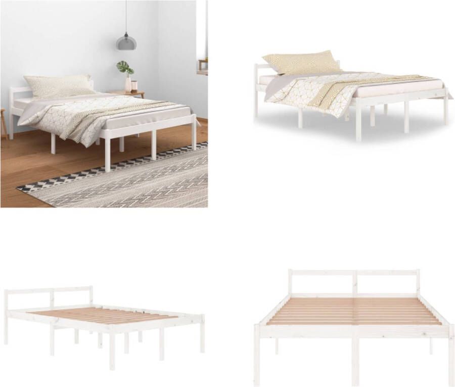 VidaXL Bedframe massief grenenhout wit 140x200 cm Bedframe Bedframes Seniorenbed Bed