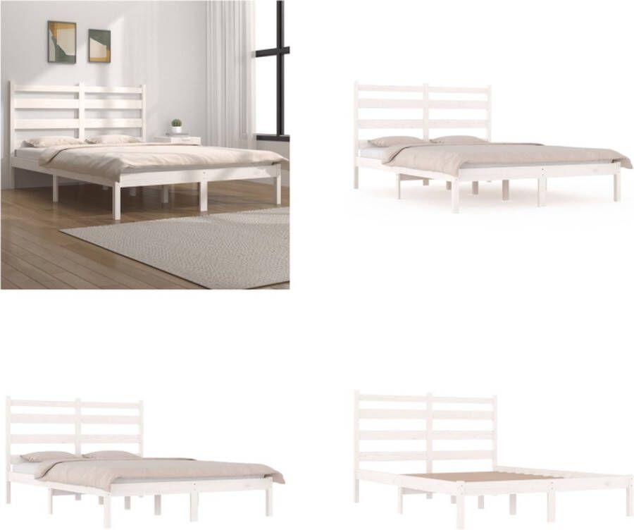 VidaXL Bedframe massief grenenhout wit 140x200 cm Bedframe Bedframes Tweepersoonsbed Bed