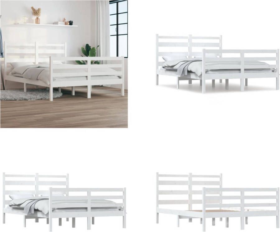 VidaXL Bedframe massief grenenhout wit 140x200 cm Bedframe Bedframes Tweepersoonsbed Bed