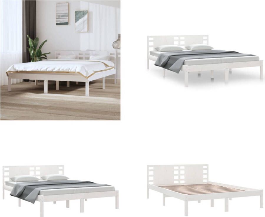 VidaXL Bedframe massief grenenhout wit 140x200 cm Bedframe Bedframes Tweepersoonsbed Bed - Foto 2