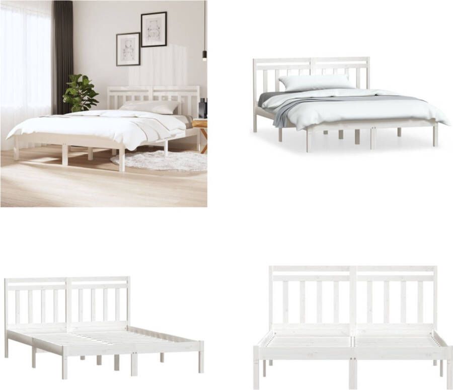 VidaXL Bedframe massief grenenhout wit 140x200 cm Bedframe Bedframes Tweepersoonsbed Bed