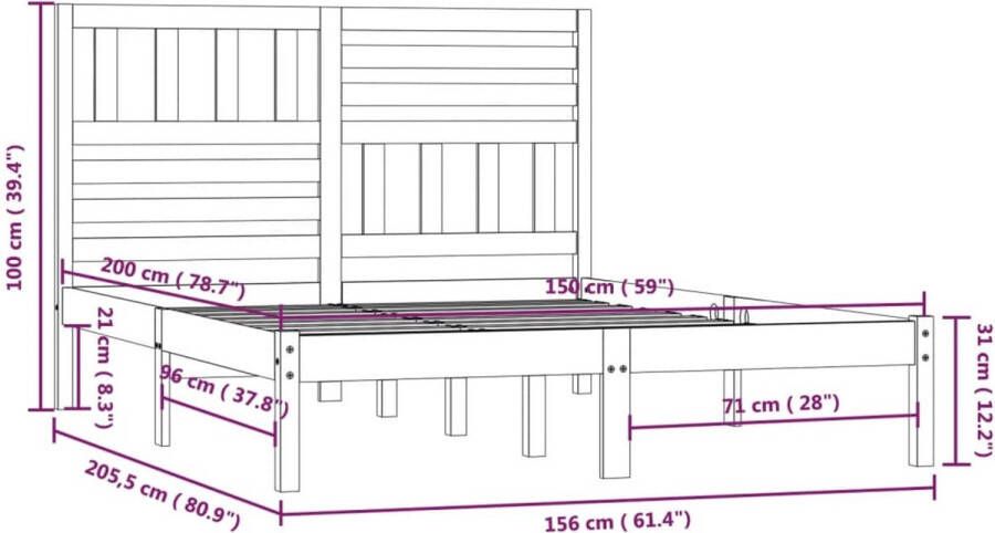 VIDAXL Bedframe zonder matras massief grenenhout wit 150x200 cm - Foto 2