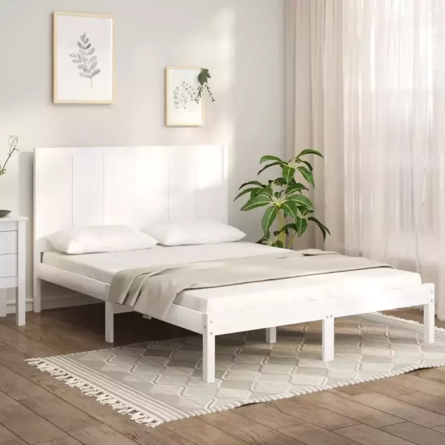 VidaXL -Bedframe-massief-grenenhout-wit-160x200-cm