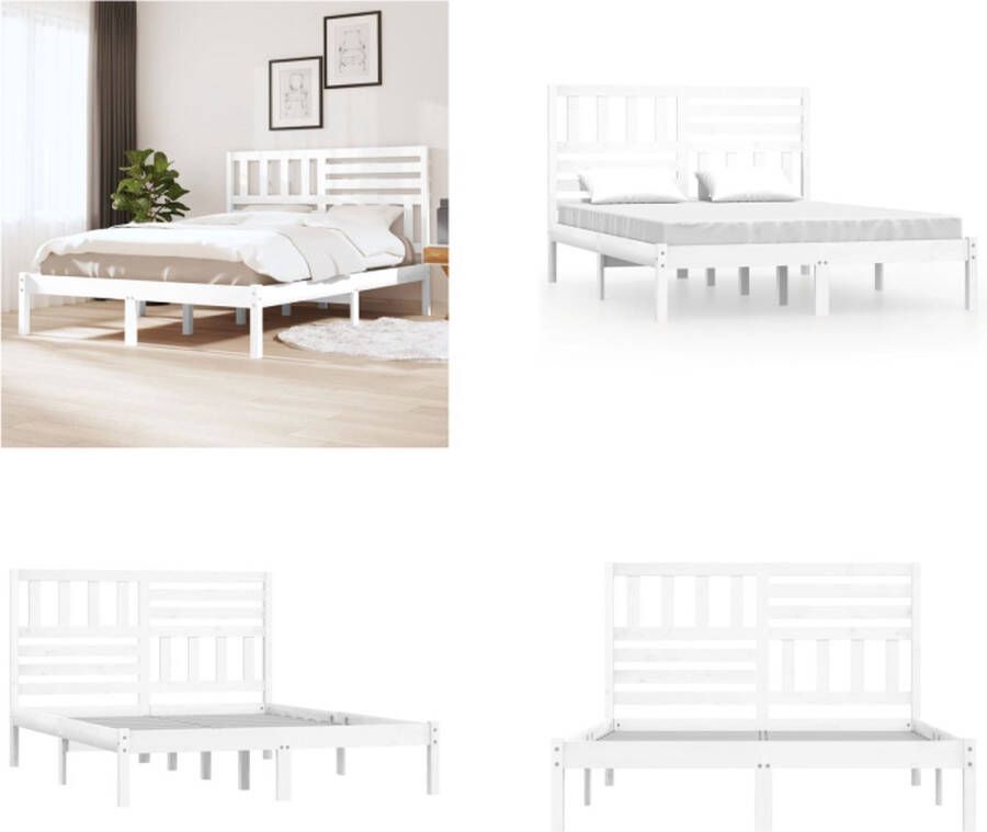 VidaXL Bedframe massief grenenhout wit 160x200 cm Bedframe Bedframes Eenpersoonsbed Bed