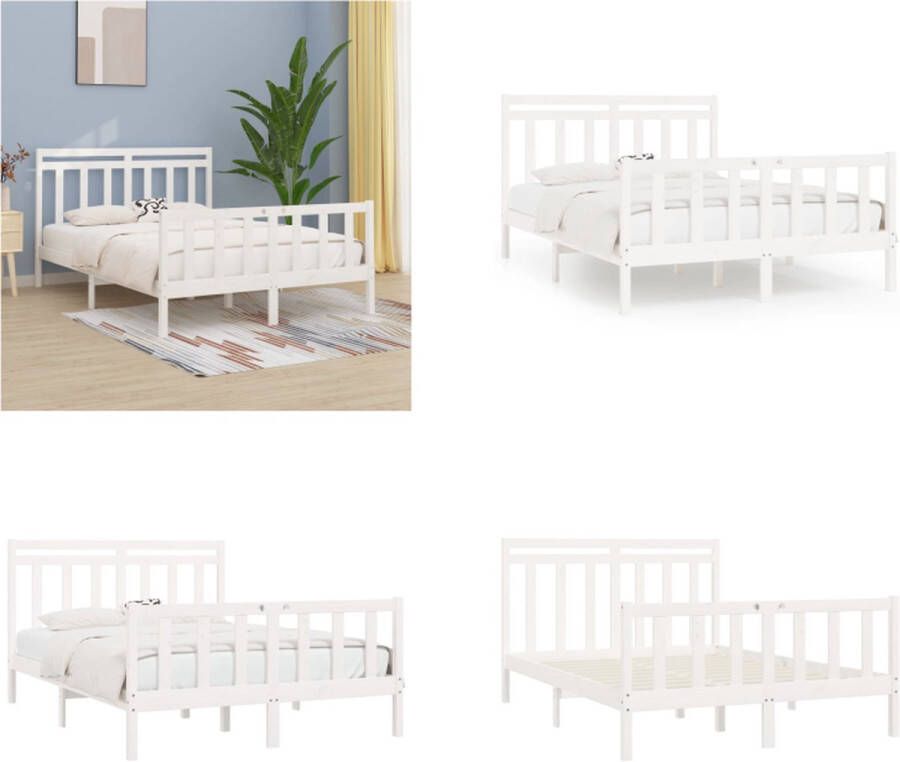 VidaXL Bedframe massief grenenhout wit 160x200 cm Bedframe Bedframes Massief Houten Bed Tweepersoonsbed