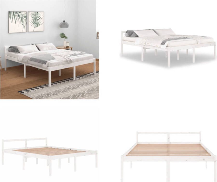 VidaXL Seniorenbed massief grenenhout wit 160x200 cm Bedframe Bedframes Seniorenbed Bed - Foto 2