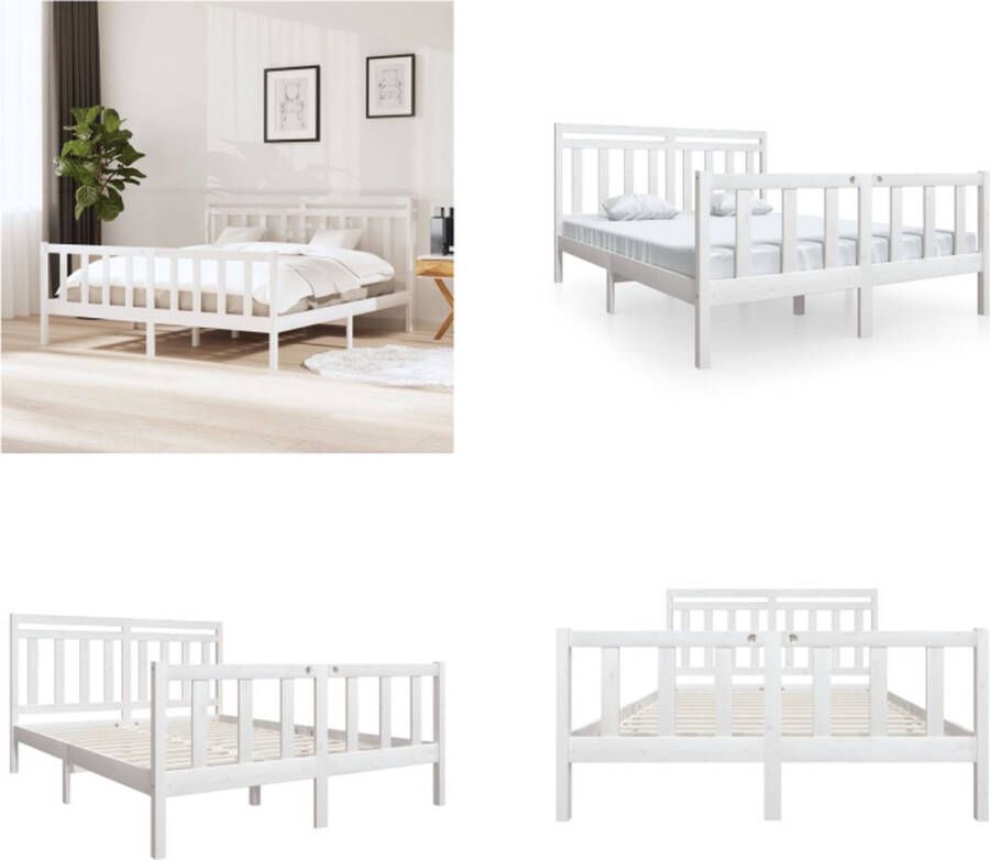 VidaXL Bedframe massief grenenhout wit 160x200 cm Bedframe Bedframes Tweepersoonsbed Bed