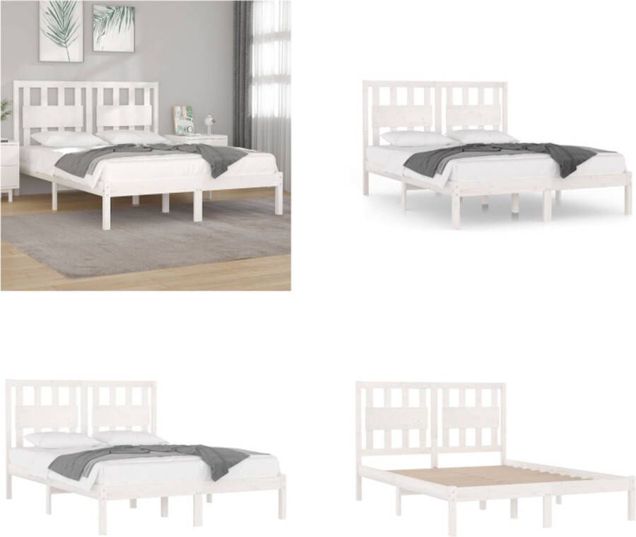 VidaXL Bedframe massief grenenhout wit 160x200 cm Bedframe Bedframes Tweepersoonsbed Bed - Foto 4