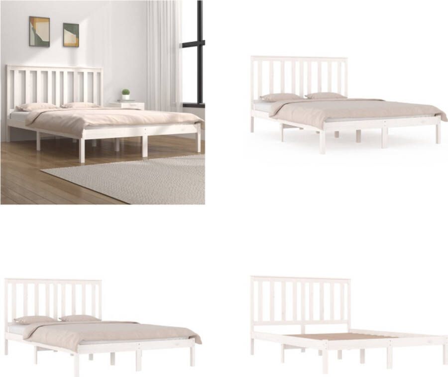 VidaXL Bedframe massief grenenhout wit 160x200 cm Bedframe Bedframes Tweepersoonsbed Bed