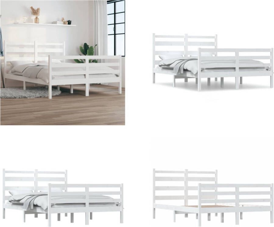 VidaXL Bedframe massief grenenhout wit 160x200 cm Bedframe Bedframes Tweepersoonsbed Bed