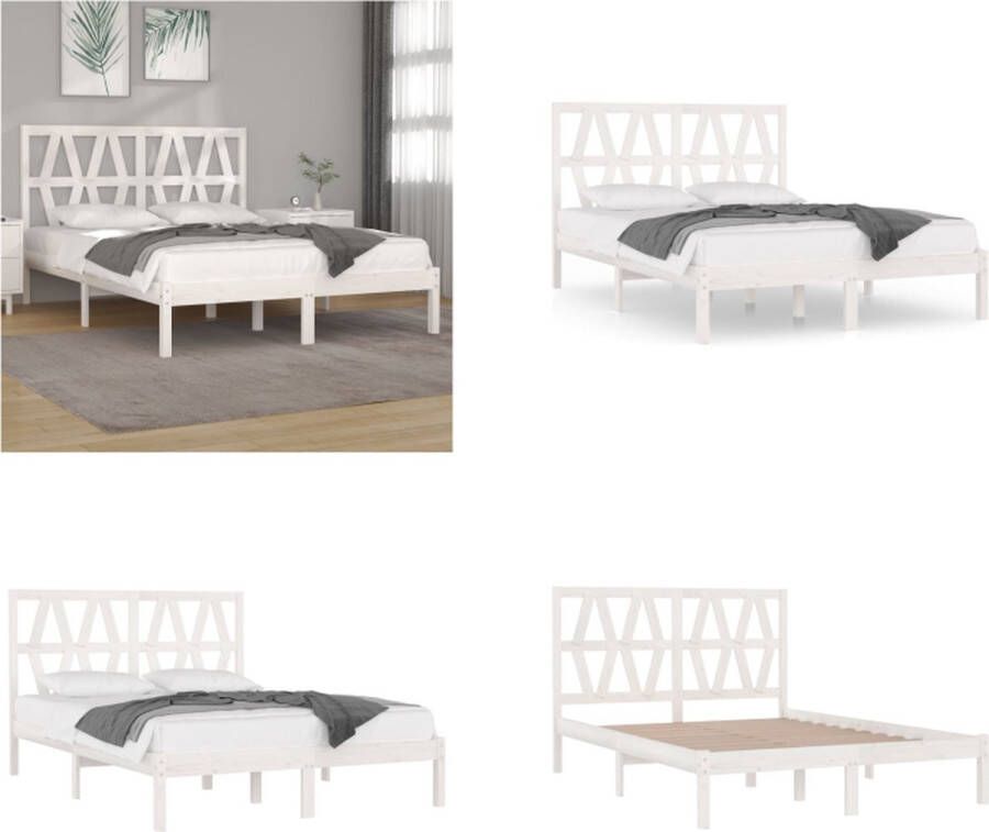 VidaXL Bedframe massief grenenhout wit 160x200 cm Bedframe Bedframes Tweepersoonsbed Bed