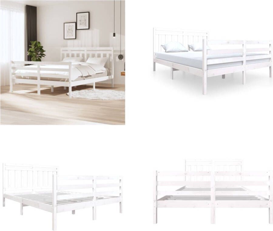 VidaXL Bedframe massief grenenhout wit 160x200 cm Bedframe Bedframes Tweepersoonsbed Bed