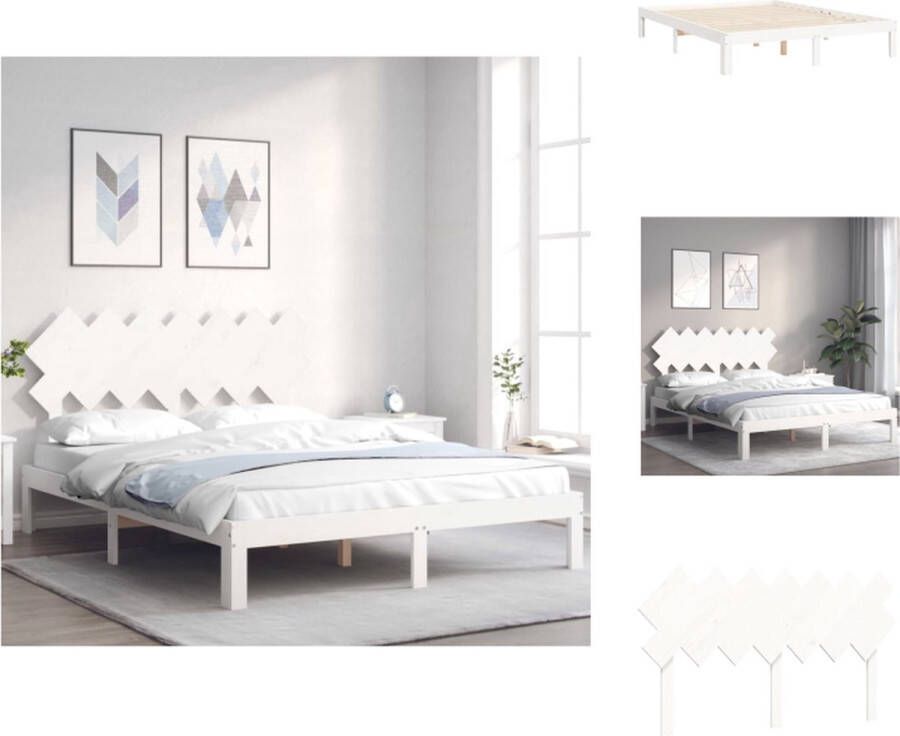 VidaXL Bedframe Bedframes Bed Tweepersoonsbed Bedframe zonder matras massief grenenhout wit 140x190 cm