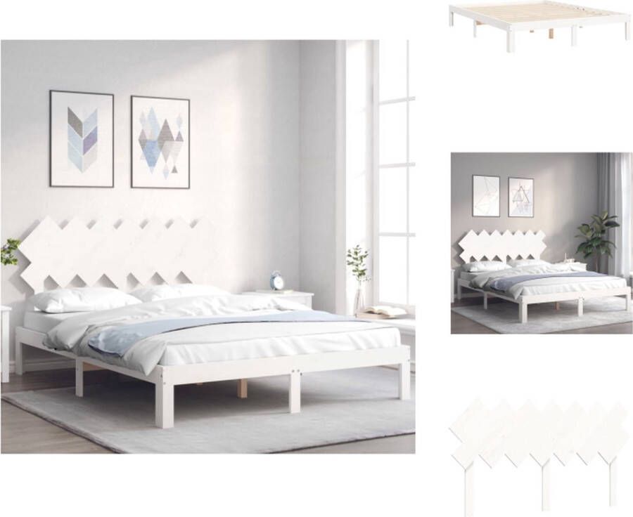 VidaXL Bedframe Massief grenenhout Wit 193.5 x 143.5 x 80.5 cm Bed