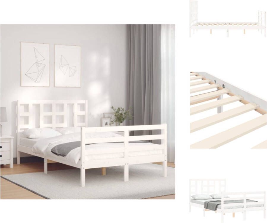 VidaXL Bedframe Bedframes Bed Tweepersoonsbed Bedframe met hoofdbord massief hout wit 4FT Small Double - Foto 6