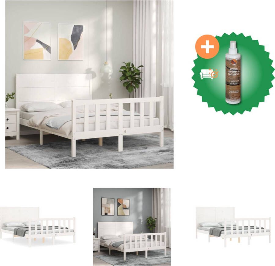 vidaXL Bedframe Massief Grenenhout Wit 195.5 x 125.5 x 100 cm Multiplex Lattenbodem Bed Inclusief Houtreiniger en verfrisser