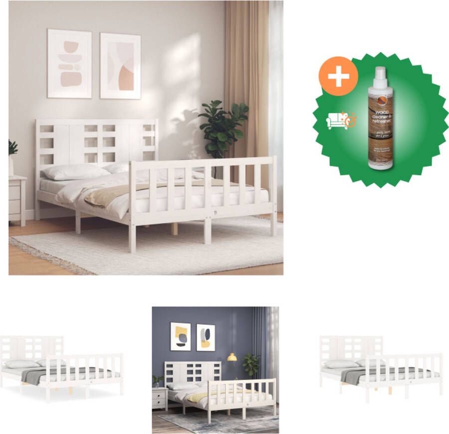 VidaXL Bedframe Massief Grenenhout Wit 195.5 x 125.5 x 100 cm Multiplex lattenbodem Bed Inclusief Houtreiniger en verfrisser