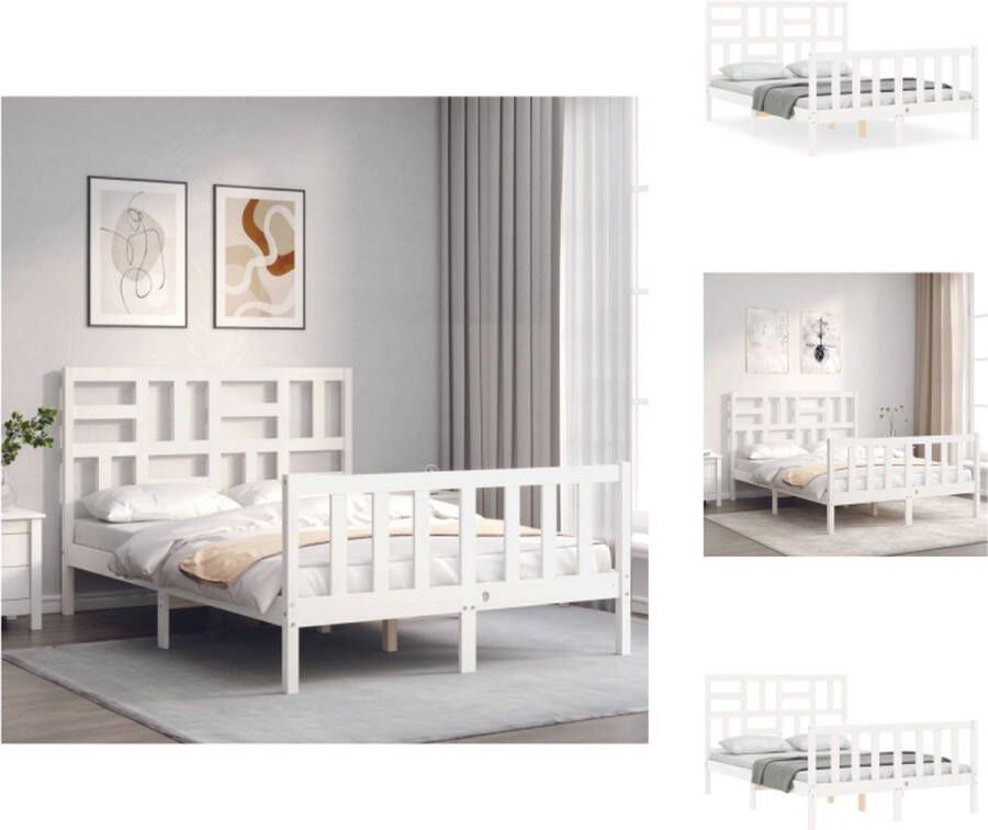 VidaXL Bedframe Massief Grenenhout Wit 195.5 x 125.5 x 104 cm Multiplex lattenbodem Bed