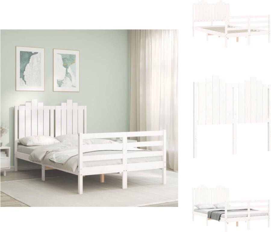 VidaXL Bedframe massief grenenhout wit 195.5 x 125.5 x 110 cm Functioneel hoofd- en voeteneinde Bed
