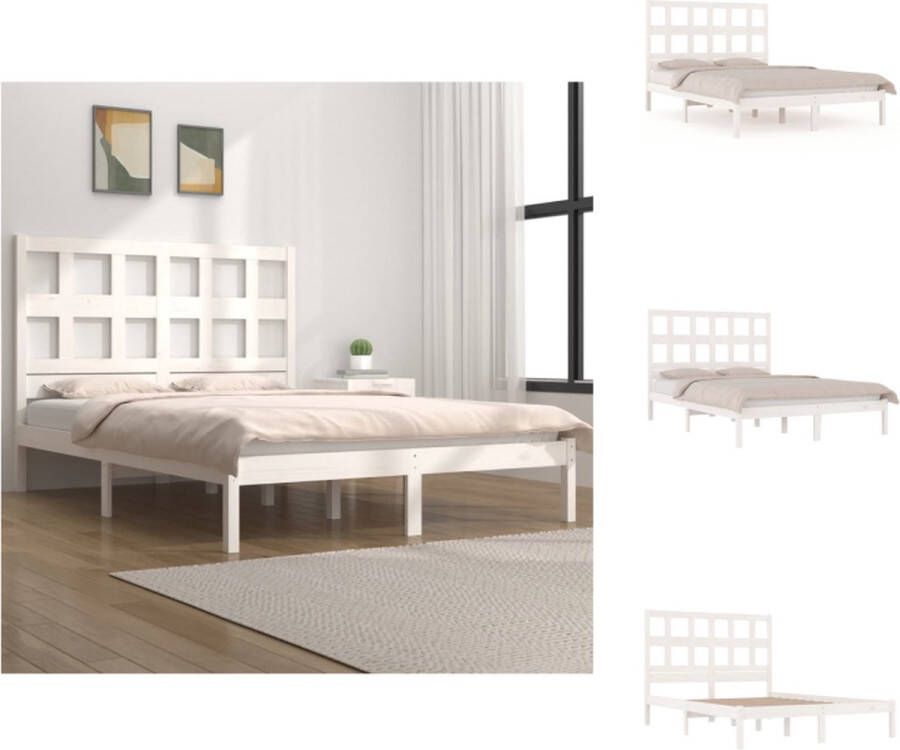 VidaXL Bedframe Massief Grenenhout Wit 195.5 x 125.5 x 31 cm Comfortabel hoofdeinde Bed