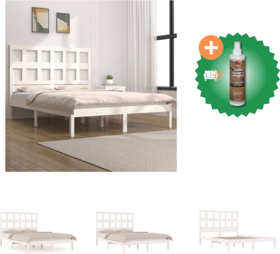 VidaXL Bedframe Massief Grenenhout Wit 195.5 x 125.5 x 31 cm Comfortabel hoofdeinde Bed Inclusief Houtreiniger en verfrisser