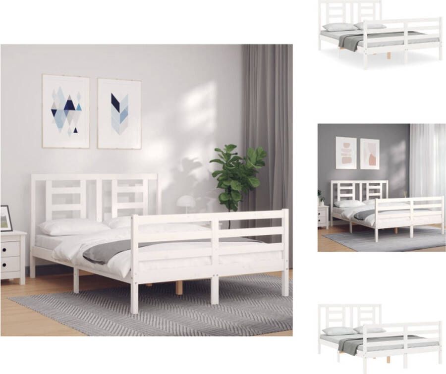 VidaXL Bedframe Bedframes Bed Tweepersoonsbed Bedframe met hoofdbord massief hout wit 4FT6 Double - Foto 5