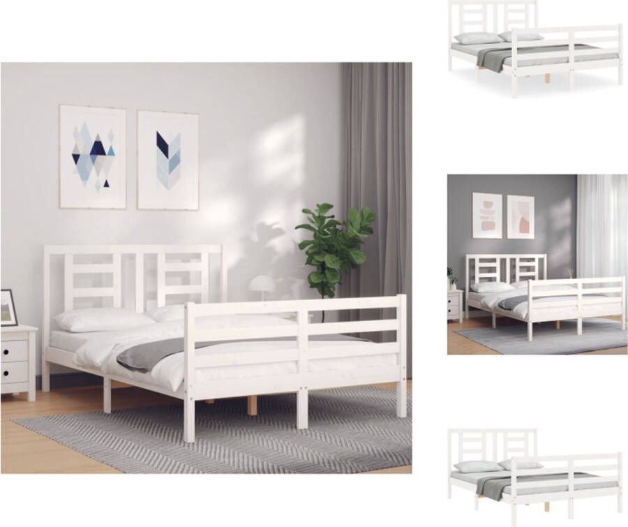 VidaXL Bedframe Massief Grenenhout wit 195.5 x 140.5 x 100 cm Multiplex lattenbodem Bed
