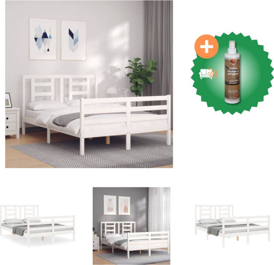 VidaXL Bedframe Massief Grenenhout wit 195.5 x 140.5 x 100 cm Multiplex lattenbodem Bed Inclusief Houtreiniger en verfrisser - Foto 3