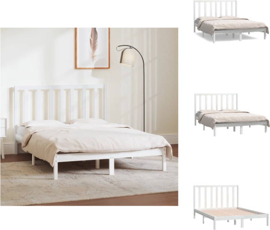 VidaXL Bedframe Massief Grenenhout Wit 195.5 x 140.5 x 31 cm Comfortabel hoofdeinde Bed