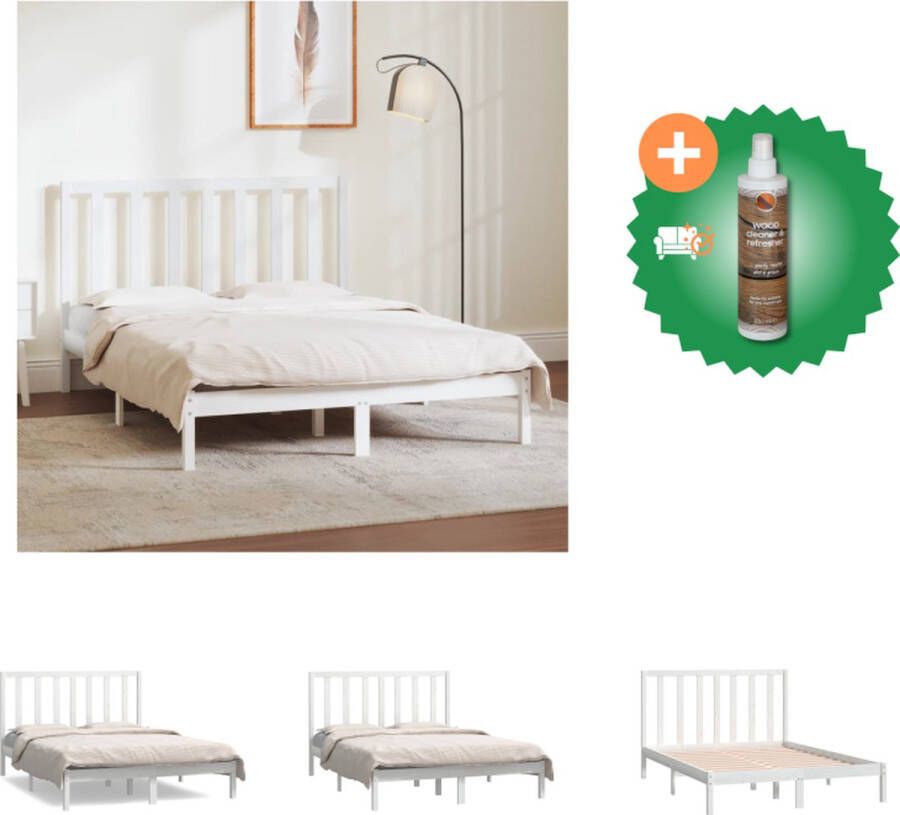 VidaXL Bedframe Massief Grenenhout Wit 195.5 x 140.5 x 31 cm Comfortabel hoofdeinde Bed Inclusief Houtreiniger en verfrisser