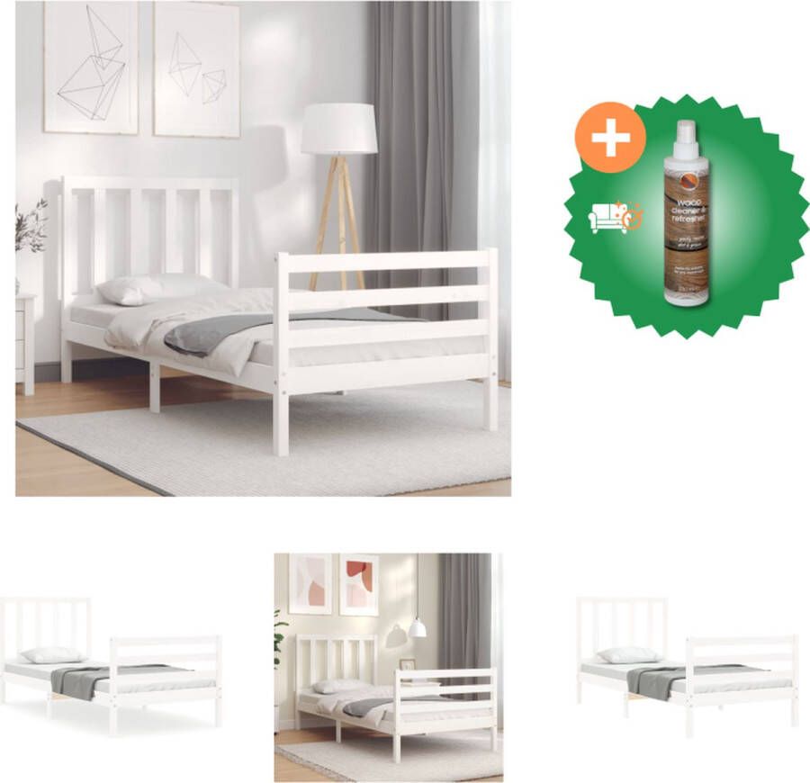 VidaXL Bedframe Massief Grenenhout Wit 195.5 x 95.5 x 100 cm Multiplex lattenbodem Bed Inclusief Houtreiniger en verfrisser