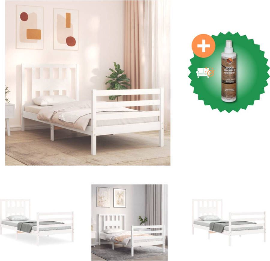 VidaXL Bedframe Massief Grenenhout Wit 195.5 x 95.5 x 100 cm Multiplex Lattenbodem Bed Inclusief Houtreiniger en verfrisser