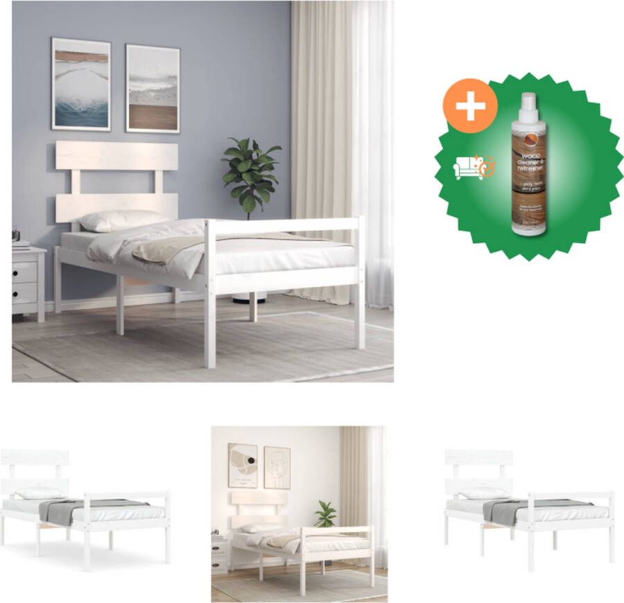 VidaXL Bedframe Massief Grenenhout Wit 195.5 x 95.5 x 81 cm Multiplex Lattenbodem Bed Inclusief Houtreiniger en verfrisser