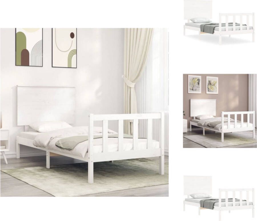 VidaXL Bedframe Massief Grenenhout Wit 195.5 x 95.5 x 82.5 cm Multiplex Lattenbodem Bed