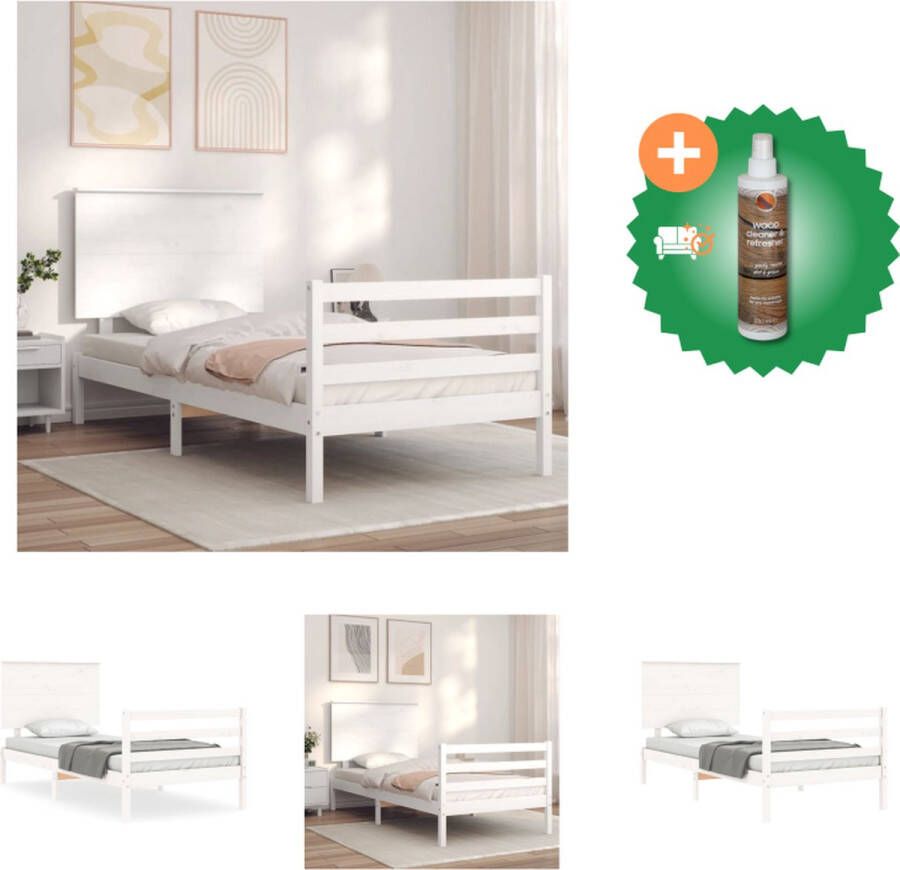 vidaXL Bedframe Massief Grenenhout Wit 195.5 x 95.5 x 82.5 cm Multiplex lattenbodem Bed Inclusief Houtreiniger en verfrisser