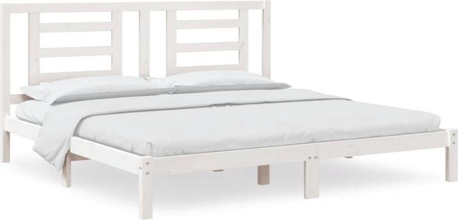 VidaXL Bedframe 200x200 cm Massief Grenenhout Wit Houten Bedframe Modern Bed Tweepersoons Bed Grenenhout Bed Witte Bed Design Bed Met Hoofdeinde - Foto 2