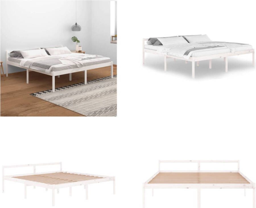 VidaXL Bedframe massief grenenhout wit 200x200 cm Bedframe Bedframes Seniorenbed Bed