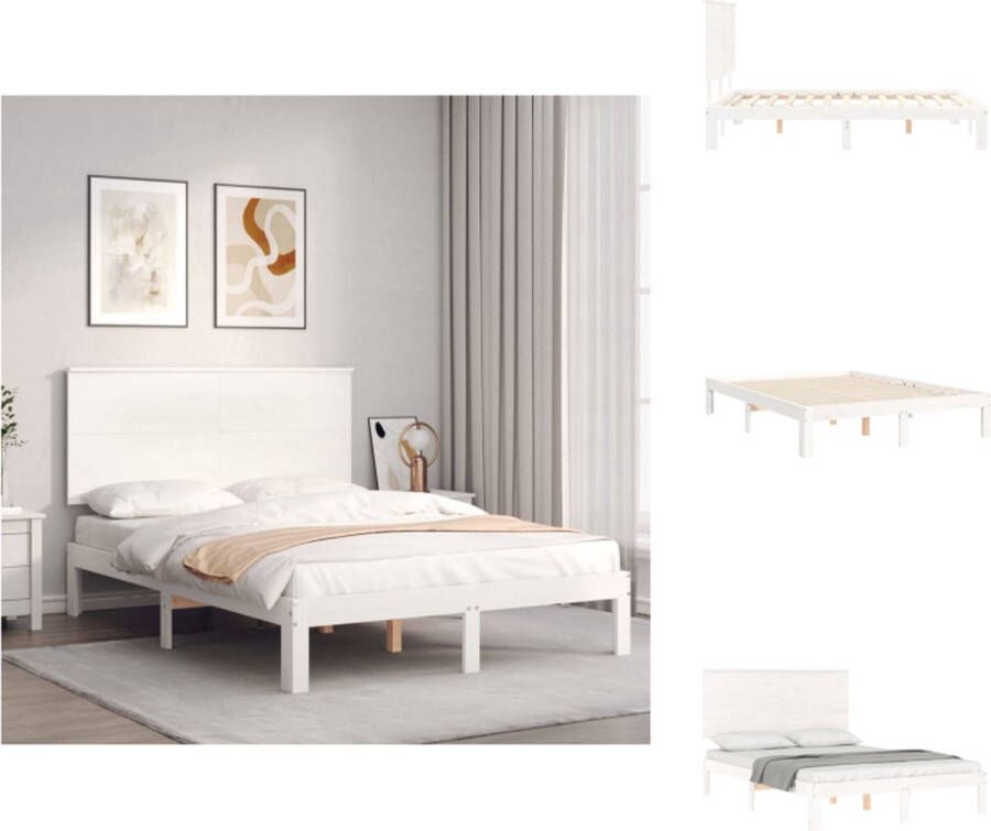 VidaXL Bedframe Massief grenenhout Wit 203.5 x 143.5 x 82.5 cm Multiplex lattenbodem Bed