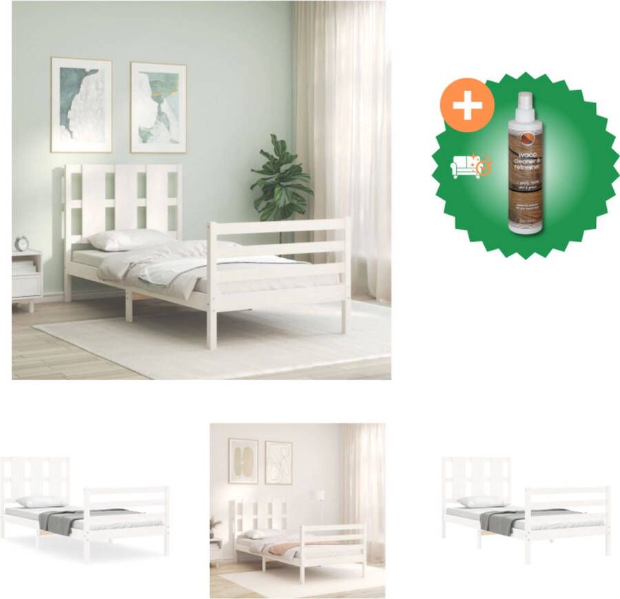 VidaXL Bedframe Massief Grenenhout Wit 205.5 x 105.5 x 100 cm Functioneel hoofd- en voeteneinde Bed Inclusief Houtreiniger en verfrisser