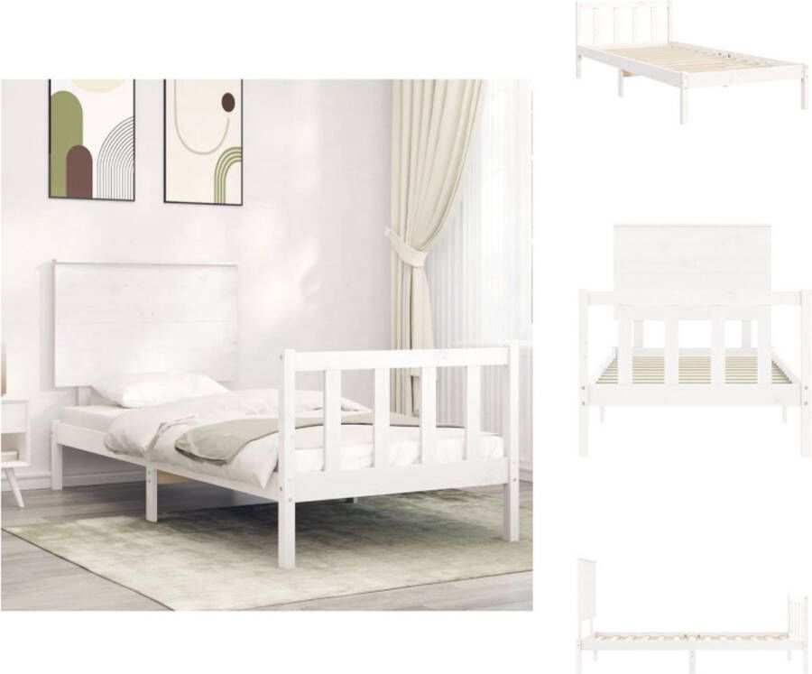 VidaXL Bedframe Massief grenenhout Wit 205.5 x 105.5 x 82.5 cm Multiplex lattenbodem Bed