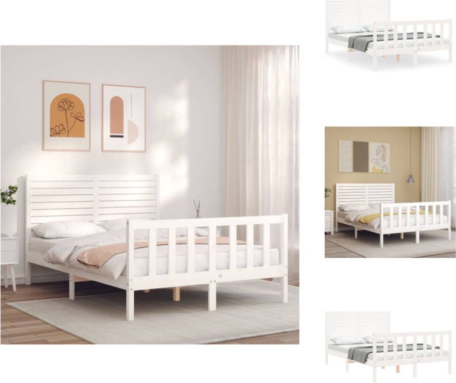 VidaXL Bedframe massief grenenhout wit 205.5 x 125.5 x 100 cm multiplex lattenbodem Bed