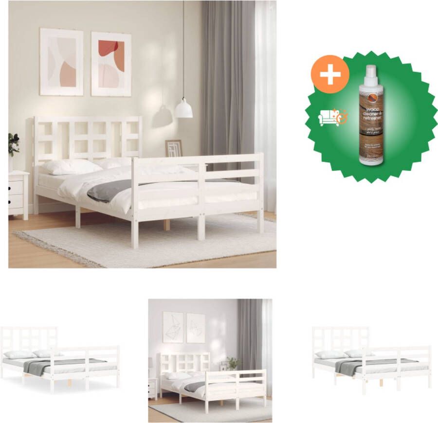 VidaXL Bedframe Massief Grenenhout Wit 205.5 x 125.5 x 100 cm Multiplex lattenbodem Bed Inclusief Houtreiniger en verfrisser