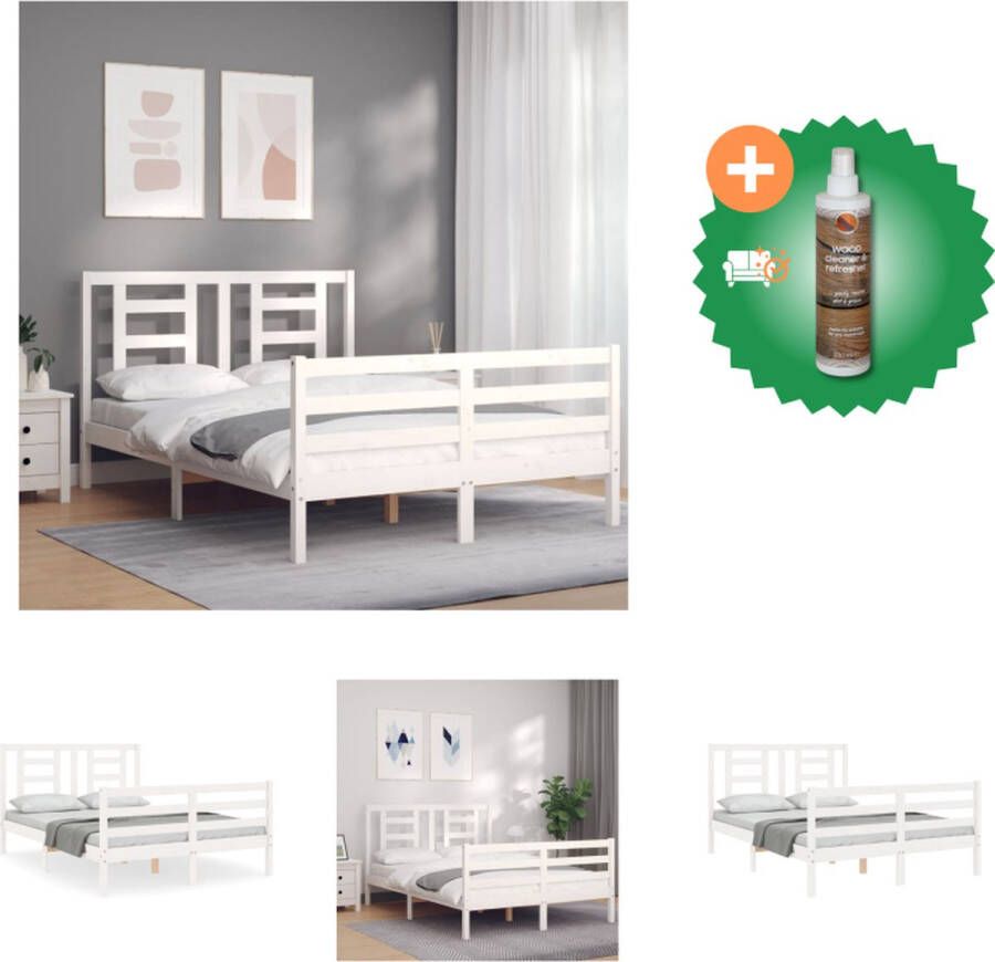 VidaXL Bedframe Massief grenenhout Wit 205.5 x 125.5 x 100 cm Multiplex lattenbodem Bed Inclusief Houtreiniger en verfrisser