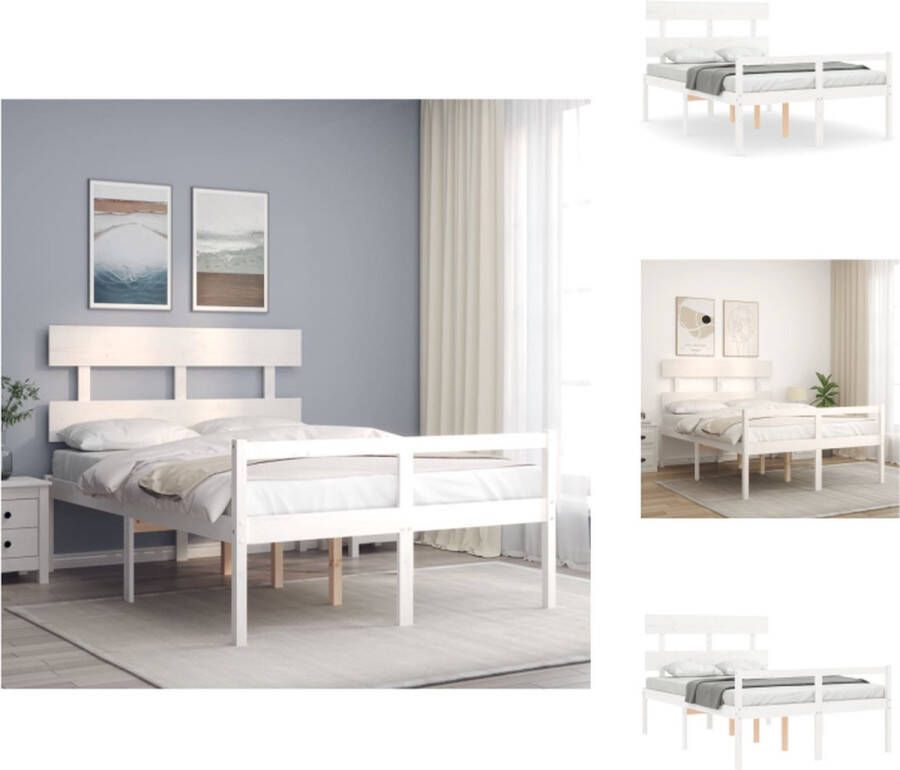 VidaXL Bedframe Grenenhouten 205.5 x 125.5 x 81 cm Wit 120 x 200 cm Multiplex lattenbodem Functioneel hoofd- en voeteneinde Montage vereist Bed - Foto 6