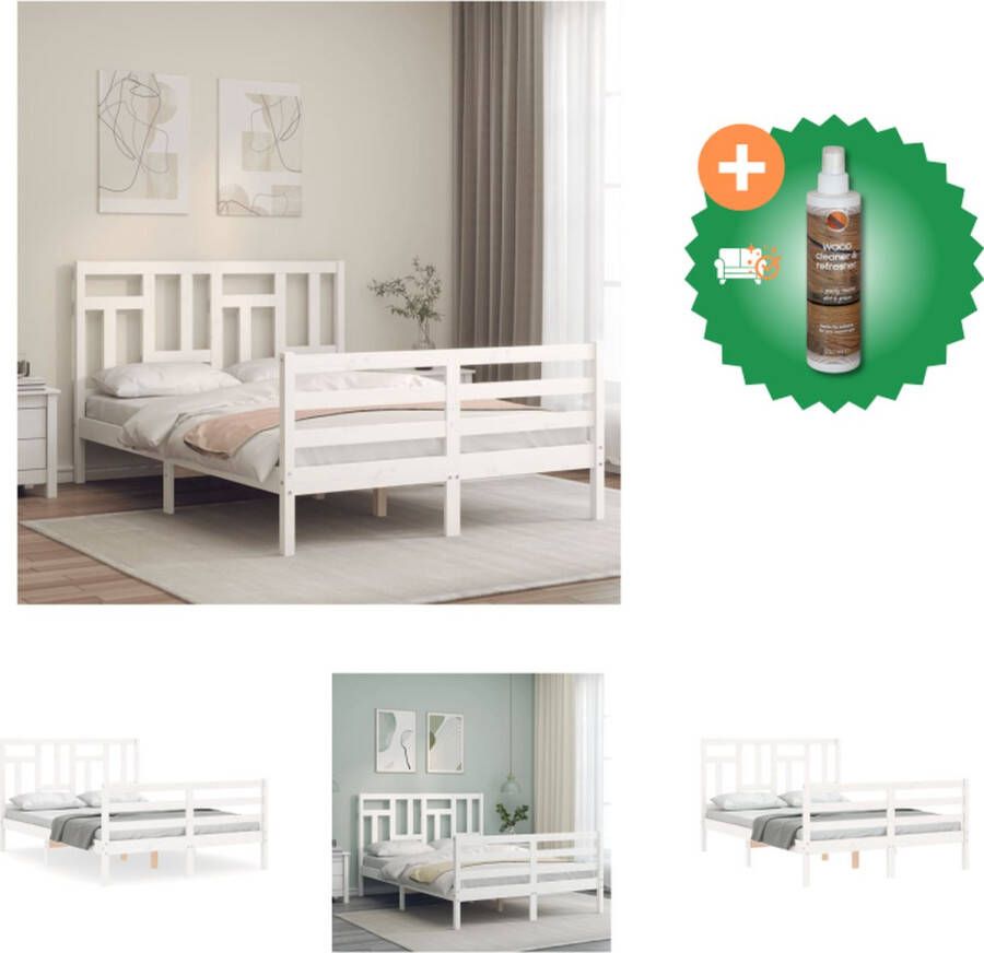 VidaXL Bedframe Massief Grenenhout Wit 205.5 x 145.5 x 100 cm Multiplex Lattenbodem Bed Inclusief Houtreiniger en verfrisser