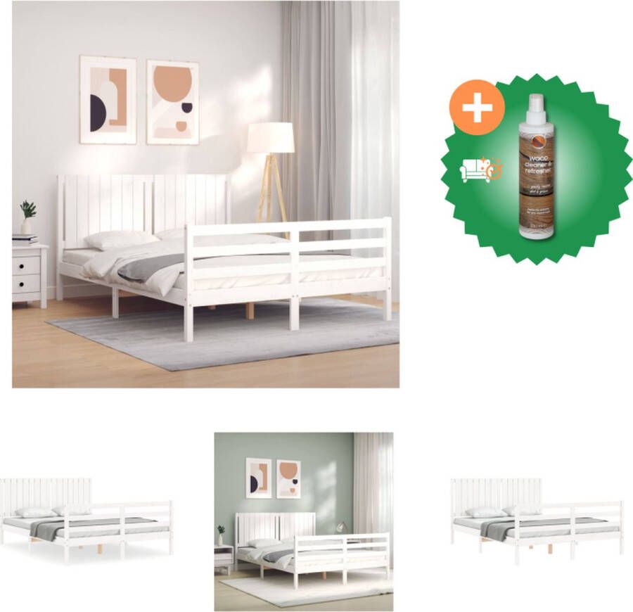 vidaXL Bedframe Massief Grenenhout Wit 205.5 x 155.5 x 100 cm Multiplex Lattenbodem Bed Inclusief Houtreiniger en verfrisser