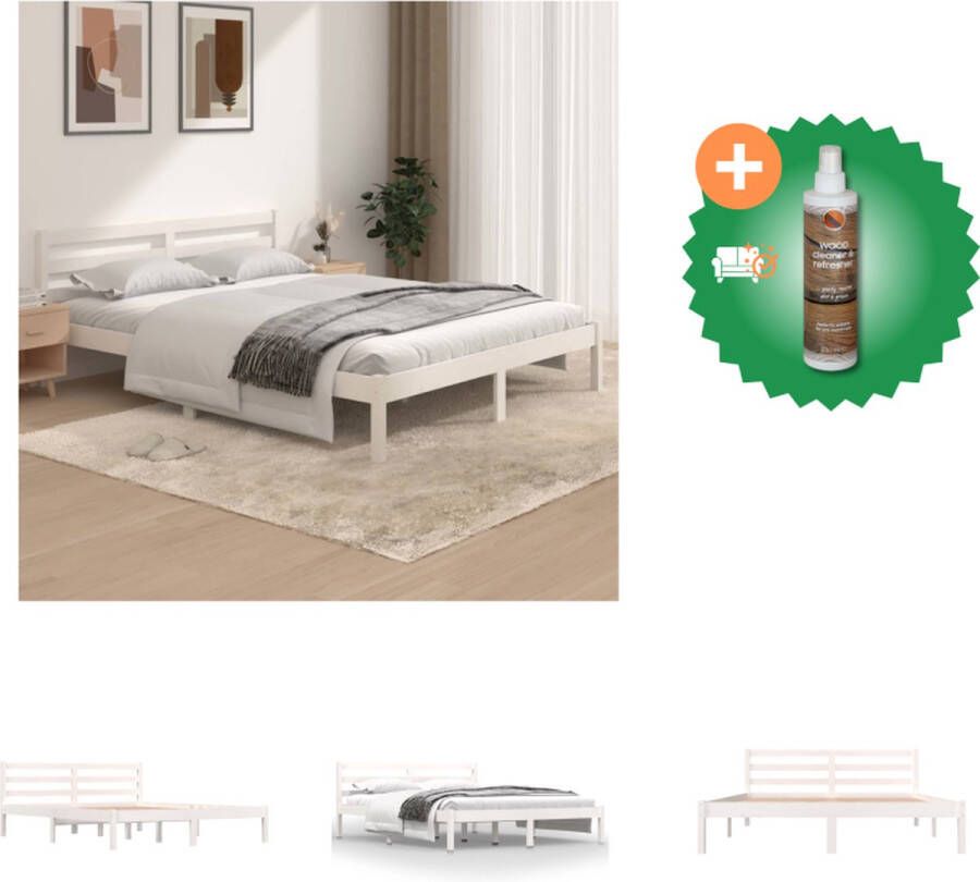 VidaXL Bedframe Massief grenenhout Wit 205.5 x 155.5 x 69.5 cm Voor matras 150 x 200 cm Montage vereist Bed Inclusief Houtreiniger en verfrisser - Foto 2