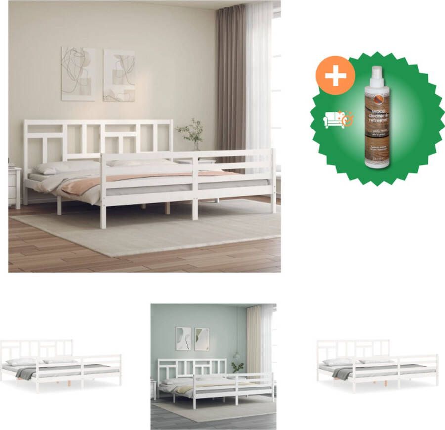 VidaXL Bedframe Massief Grenenhout Wit 205.5 x 185.5 x 100 cm (L x B x H) Multiplex Lattenbodem Bed Inclusief Houtreiniger en verfrisser