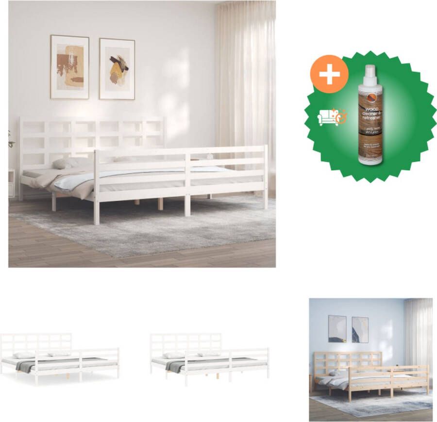 VidaXL Bedframe Massief Grenenhout Wit 205.5 x 185.5 x 100 cm Multiplex lattenbodem Bed Inclusief Houtreiniger en verfrisser