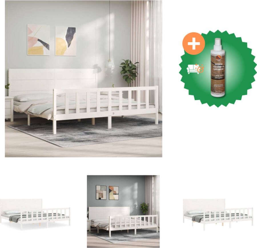 vidaXL Bedframe Massief Grenenhout Wit 205.5 x 205.5 x 100 cm Multiplex lattenbodem Bed Inclusief Houtreiniger en verfrisser
